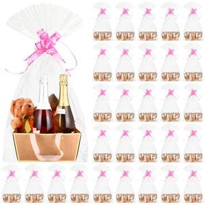 lot 4255 image: Tuanse 30 Pcs Basket for Gift Empty DIY Bulk Gift Basket Kit with Handle Kraft Cardboard Tray with 30 Bag 30 Bow Market Tray for Wedding Party(Brown Gold,9.8 x 6.7 x 4.3 in)