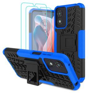 lot 4261 image: Iokmax for Moto G Play 2024 Case with 2 Pack Screen Protector,Military Grade Shockproof, Heavy Duty Robust Bumper Cover with Kickstand for Motorola G Play 2024 Phone Blue