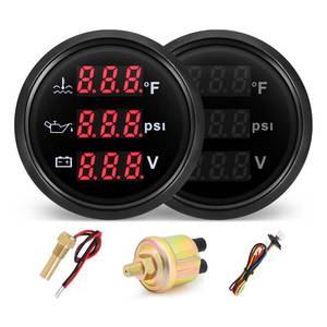 lot 4267 image: MH Triple Gauge Set - Water Temp (104°F-248°F), Oil Pressure (0-145PSI), Voltmeter (9-32V), AUTO Gauge with Sensors 2 52mm 3-in-1 Boat Marine Meter Kit (Black)