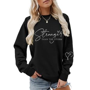 lot 4269 image: CUQEYM Christian Stronger Than The Storm Sweatshirts Lightweight Women Inspirational Faith Pullover Long Sleeve Shirt Black