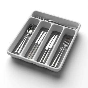 lot 4271 image: WEBACOO - 5-Slot Utensil Drawer Organizer for Silverware & Cutlery  Large Plastic Utensil Holder with Non-Slip Design, Silverware Drawer Organizer, BPA-Free (White)