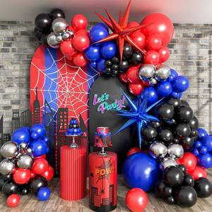 lot 4275 image: 132PCS Black Red and Blue Balloons Arch Garland Kit, Spider Theme Balloon Arch for man with Balloons for Baby Shower Spider Theme Birthday Party Decorations
