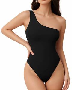 lot 4283 image: MANGOPOP Womens One Shoulder Tank Top Bodysuit Sexy Sleeveless Backless Body Suits Off Shoulder Going Out Tops Black, XX-Large