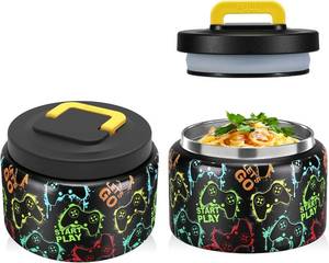 lot 4284 image: JXXM 8 Oz Thermo Food Jar for Hot & Cold Food for Kids, Insulated Lunch Containers Hot Food Jar,Leak-Proof Vacuum Stainless Steel Wide Mouth Lunch Soup Thermo for School (Black-Game machine)