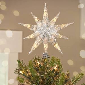 lot 4326 image: Luxspire Christmas Tree Topper, Lighted Star Tree Topper with USB Plug-in & Remote Control, 9.8 Christmas Tree Star Lights for Home Holiday Decor, 6H Timer & 8 Lighting Modes, Silver