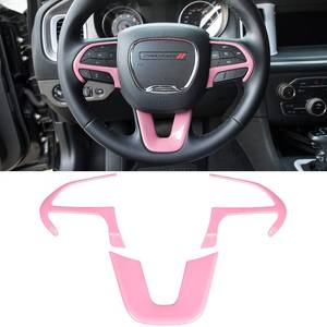lot 4343 image: Steering Wheel Cover Trim Interior Accessories Decoration Kit for 2015-2024 Dodge Challenger Charger, for 2014-2024 Dodge Durango & Jeep Grand Cherokee SRT8 (Pink 3PCS)
