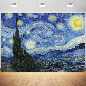lot 4344 image: 7x5ft Van Gogh Starry Night Backdrop Aesthetic Artwork Oil Painting Photography Background Birthday Party Banner Abstract Art Home Decoration Supplies Photo Booth Props