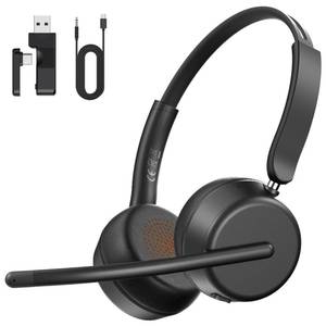 lot 4353 image: SEJJ Wireless Headset with Mic for Work, Bluetooth 5.4 Headphones with AI Noise-Canceling Mic for Clear Calls, Wireless Headsets with Mic Mute & USB AC Dongle for PC, Computer, Laptop, Black