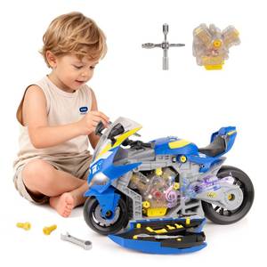 lot 5498 image: Take Apart Motorcycle Toy for Kids 3-5, Mechanic Toy DIY Repair Set with LED Lights, Real Engine Sounds & Spraying Exhaust - STEM Building Toys Engine Build Kit Birthday Gift for 3 4 5 6 Year Old Boy