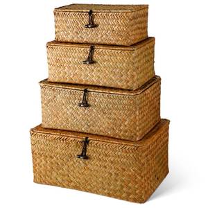 lot 5506 image: Woanger Set of 4 Wicker Storage Baskets Organizer��Handwoven Storage Bins with Lid for Organizing, Home Utility Box for Home Office Supplies Multipurpose Container(Orange)