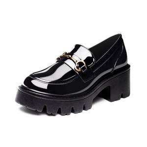 lot 5509 image: Black Platform Loafers for Women - Womens Slip-On Patent Leather Loafers, Chunky Comfort Shoes for Work & Dressy Occasions size 8.5