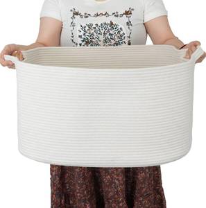 lot 5511 image: XUANGUO Large Rectangle Blankets Basket Living Room 22x17x12 Woven Cotton Rope Storage Baskets for Nursery Toy Baskets for Kids and Dogs Wicker Laundry Basket Bin for Clothes Towels white