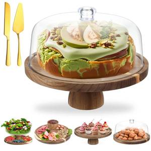 lot 5518 image: ASTROLIN Acacia Wood Cake Stand with Lid, 12 Round Cake Holder with Clear Acrylic Cover, 2 in 1 Dessert Table Display Set & Charcuterie Board, Kitchen Decor for Birthday or Wedding