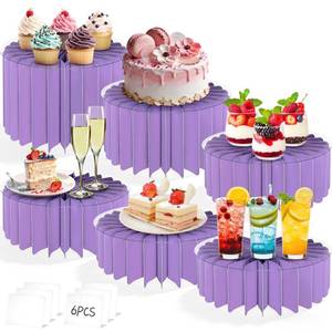 lot 6193 image: Youjoitim 6Pcs Buffet Risers, Food Risers for Table, Foldable Cake Display Stands, Tall Cardboard Cupcakes Stand for Show Catering Desserts Jewelry Wedding Birthday Party Decoration (Purple)