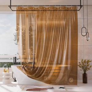 lot 6199 image: AmazerBath Shower Curtain Liner, 100% EVA Soft Clear Amber Heavy Duty Shower Curtain and Liner 2-in-1, 72x72 Luxury Plastic Weighted Bathroom Shower Liner, 12 Rustproof Grommets & 3 Heavyweight Stones