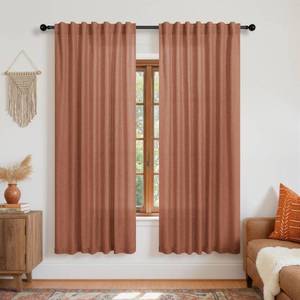 lot 6201 image: KOUFALL Terra Cotta Curtains 63 Inch Length for Bedroom,Sheer Linen MCM Boho Abstract Mid Century Modern Curtains for Living Room,Rust Terracotta