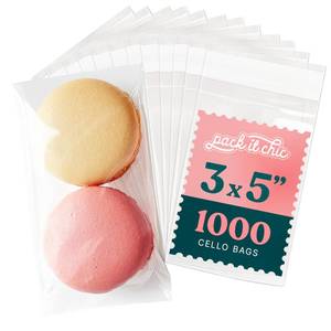 lot 6223 image: 3 X 5 Self Sealing Cellophane Bags (1000 Pack) - Clear Cookie Bags With Seal for Baked Goods Packaging, Cookie Wrappers, Bakery Packaging, Bake Sale, Candy, Treats, Goodies, Gifts, Party Favors