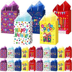 lot 6233 image: Hushee 30 Pcs Birthday Gift Bags with Handles and Tissue Papers Happy Birthday Paper Party Favors Bags Birthday Goodie Candy Bag Birthday Gift Wrapping Bags for Birthday Party Supplies(Happy Birthday)