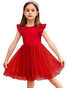 lot 6235 image: Arshiner Toddler Playwear Dress Girls Tulle Dress Mesh Skirt Outfits Overall Summer Sundress (Red, 6 Years)