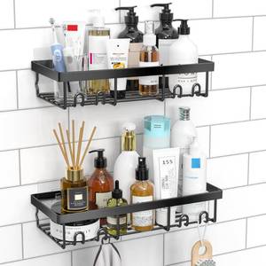 lot 6241 image: Moforoco Shower Caddy Shelf Organizer Rack, Self Adhesive Black Bathroom Shelves Basket, Home Farmhouse Wall Inside Organization and Storage Decor Rv Accessories, First Camper Apartment Essentials