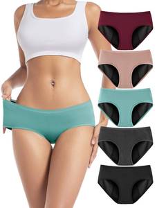 lot 6244 image: TIICHOO Period Underwear for Women Heavy Flow Soft Menstrual Panties Teens Ladies Leakproof Incontinence 5 Pack (1 Black1 Light Grey1 Burgundy1 Rose Gold1 Turquoise Green, Large)