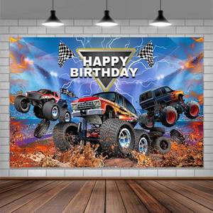 lot 6247 image: Truck Boy Birthday Backdrop 7X5FT Banner Happy Birthday Background Blue Cool Birthday Decorations Truck Cars Photograph Backdrops Truck Theme Party Supplies Photo Props