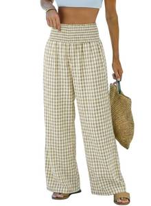 lot 6254 image: Dokotoo Womens Summer Gingham Plaid Casual Wide Leg Striped Pants 2026 Plaid Maternity Trousers High Waisted Business Casual Smocked Wide Leg Pants Loose Fit Lounge Bottoms,Sage Green X-Large