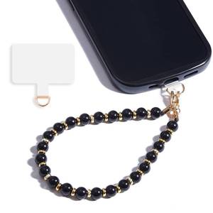 lot 6261 image: Lostars Marble Beaded Phone Wrist Strap,Detachable Phone Bracelet Strap with Tether Tab,Hands-Free Wristlet Strap (Obsidian-Black)