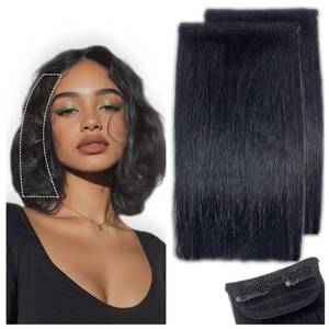 lot 6276 image: A2 Pcs Short Hair Extensions, Human Hair Clip in Extensions for Women Adding Volume 8 Inch Jet Black