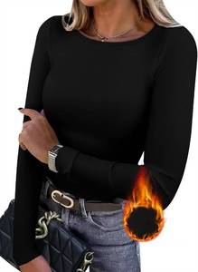 lot 6280 image: WIHOLL Thermal Tops for Women T-Shirts Basic Comfy Lightweight Sweater Going Out Fall Winter Clothes Clothing 2025 Tshirts Black XL