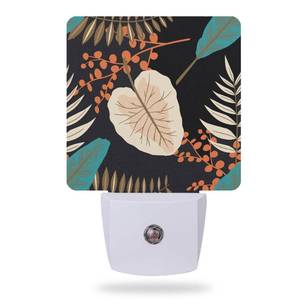 lot 6281 image: AOWULA Tropical Leaves Night Light - Plug into Wall, Blue Orange and Black Flowers Night Light with Dusk to Dawn Sensor for Room Decor, Hallway, Kitchen, Bathroom