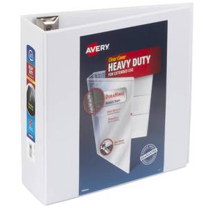 lot 6282 image: Avery Heavy-Duty View 3 Ring Binder, 4 One Touch Slant Rings, 760-Sheet Capacity, 4.5 Inch Wide Spine, Great for Home, School Supplies, Office, or Organization Needs, 1 White Binder (79704)