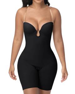 lot 6295 image: SHAPESHE Low Back Shapewear for Women Tummy Control Strapless Backless Body Shaper Mid Thigh Butt Lifting Bodysuit Shorts size L
