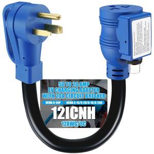 lot 6309 image: Kanayu Overload Protection Welder Ev Adapter Compatible with Nema 6-50p to 6-2015r 5-2015r with 20a Circuit Breaker, 50a 240v Welder Plug to Home Outlet T Blade, Not 110v, 1ft, Etl Listed