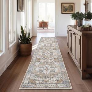 lot 6311 image: jinchan Tribal Runner Rug 2x8 for Hallway - Kitchen Machine Washable Vintage Floral Non-Slip with Rubber Backing Ultra-Thin Low-Pile Carpet Runner for Entryway Bedroom Laundry Room (2x8ft, Orange)