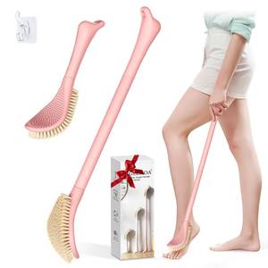 lot 6318 image: GEENOA New Foot Brush with Extra-Long Handle, 3-in-1 Foot Scrubber for Wet or Dry Brushing, Adjustable 10.2����- 27.5����Foot Scrub Brush for Senior, Pregnant, Disabled, or Injured, Gift-Box Packed(Pink)