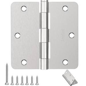 lot 6322 image: AmzGod Door Hinges Brushed Nickel - 6 Pack 3.5 Inch Rounded Interior Satin Nickel with 14 Radius Corners - 3 12 Inches Silver Residential Standard Door Hardware