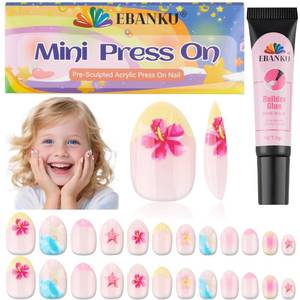 lot 6325 image: EBANKU 24 Pieces Kid Fake Nail Kit, Beach Press on Nails for Kids Colorful Press on Nail Short Artificial False Nail Kits for Girls 6-10 Years