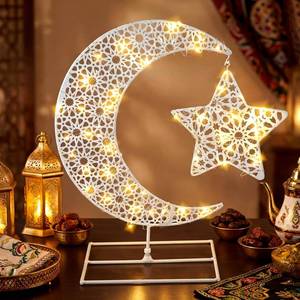lot 6374 image: MorningRo Eid Mubarak Table Decoration Metal Ramadan Moon Star Table Decor with LED Light Metal Crescent Ramadan Kareem Desk Ornament for Home Decor Islamic Muslim Gifts