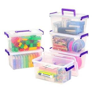 lot 9755 image: IRIS USA 5 Qt. Plastic Craft Storage Container Bins with Lids, 6 Pack, Small Art & Office Supply Organizer Tote, Sensory Bins & Boxes for Home & University, Stackable, Carry Handle, Clear