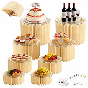 lot 9757 image: Vipxsa 8 Pack Foldable Risers For Table Display, Thick Acrylic & Cardboard Foldable Cake Risers, Complete Multi-Level Display Solution for Wedding, Birthday, Party & DIY Dessert Tables(champagne)