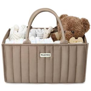 lot 9759 image: Blissful Diary Baby Diaper Caddy Organizer, Stylish Storage Basket for Newborn Essentials and Diaper Station, Gift for Baby Shower and Registry Must-Have, Mocha Brown