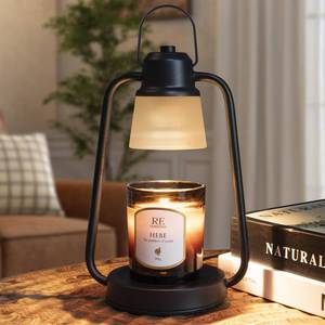 lot 9762 image: Candle Warmer Lamp with Timer Dimmer - Electric Modern Wax Melt Warmer Black Scented Jar Candles Light Birthday Gifts for Women Mom House Warming New Home Room Decor