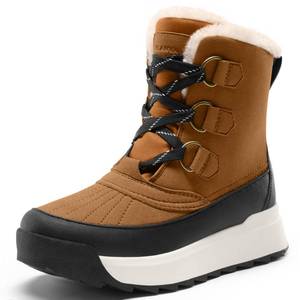 lot 9766 image: Vilanva Winter Boots for Women Tan Faux Fur Collar Ankle Booties Warm Microfleece Lining with Anti-Slip Rubber Sole Walking Outdoor Size 9.5