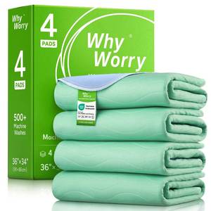 lot 9775 image: WhyWorry Washable Bed Pads for Adult Incontinence, 34 x 36 (Pack of 4) Washable Pee Pads for Bed Wetting, Heavy Absorbency Reusable Underpads for Elderly & Kids, Waterproof Mattress Protector, Green