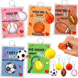 lot 9776 image: 30 Pack Valentines Day Gifts for Kids Classroom Valentines Day Cards for Kids School Sports Stress Balls Fidget Toys Keychains, Valentines for Boys Class Valentines Exchange Cards Party Favors Prizes