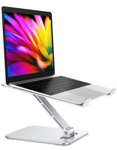 lot 9782 image: RIWUCT Foldable Laptop Stand, Height Adjustable Ergonomic Computer Stand for Desk, Aluminum Portable Laptop Riser Holder Notebook Mount Compatible with MacBook Pro Air, HP, Dell 10-16