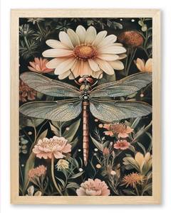 lot 9783 image: CXVU William Morris Animal Wall Art Prints with Natural OAK Wood Frame, Vintage Botanical Floral Dragonfly Wall Art Pictures for Living Room Bedroom Home Decor Animals Pictures Decor 8x12
