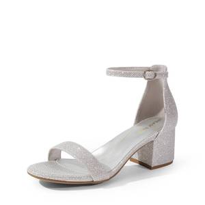 lot 9785 image: DREAM PAIRS Womens Low-Chunk Low Heel Pump Sandal,Size 7W,Silver,LOW-CHUNK