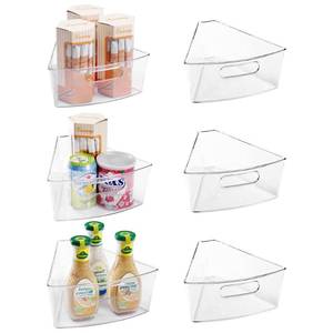 lot 9791 image: Oubonun Lazy Susan Organizers Set of 6, 10.2��x 9.4��x 4�� Plastic Transparent Kitchen Cabinet Storage Bins with Handle, 4 Deep Container, 18 Wedge - Food Safe, without BPA